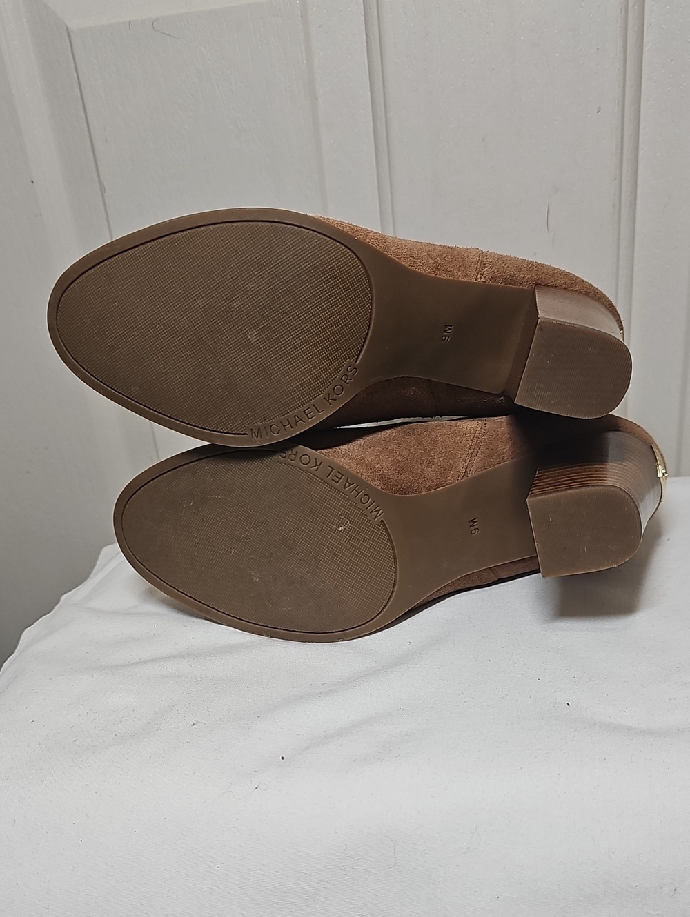 Michael Kors Lotti Suede Block Heel Ankle Booties - Brown - Picture 11 of 13